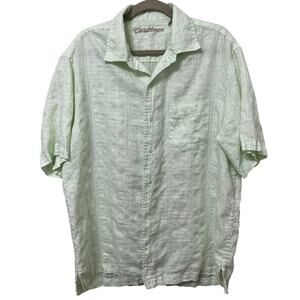 Caribbean Men’s‎ Linen Blend Shirt Sz Large Button Up Green Soft Gauzy